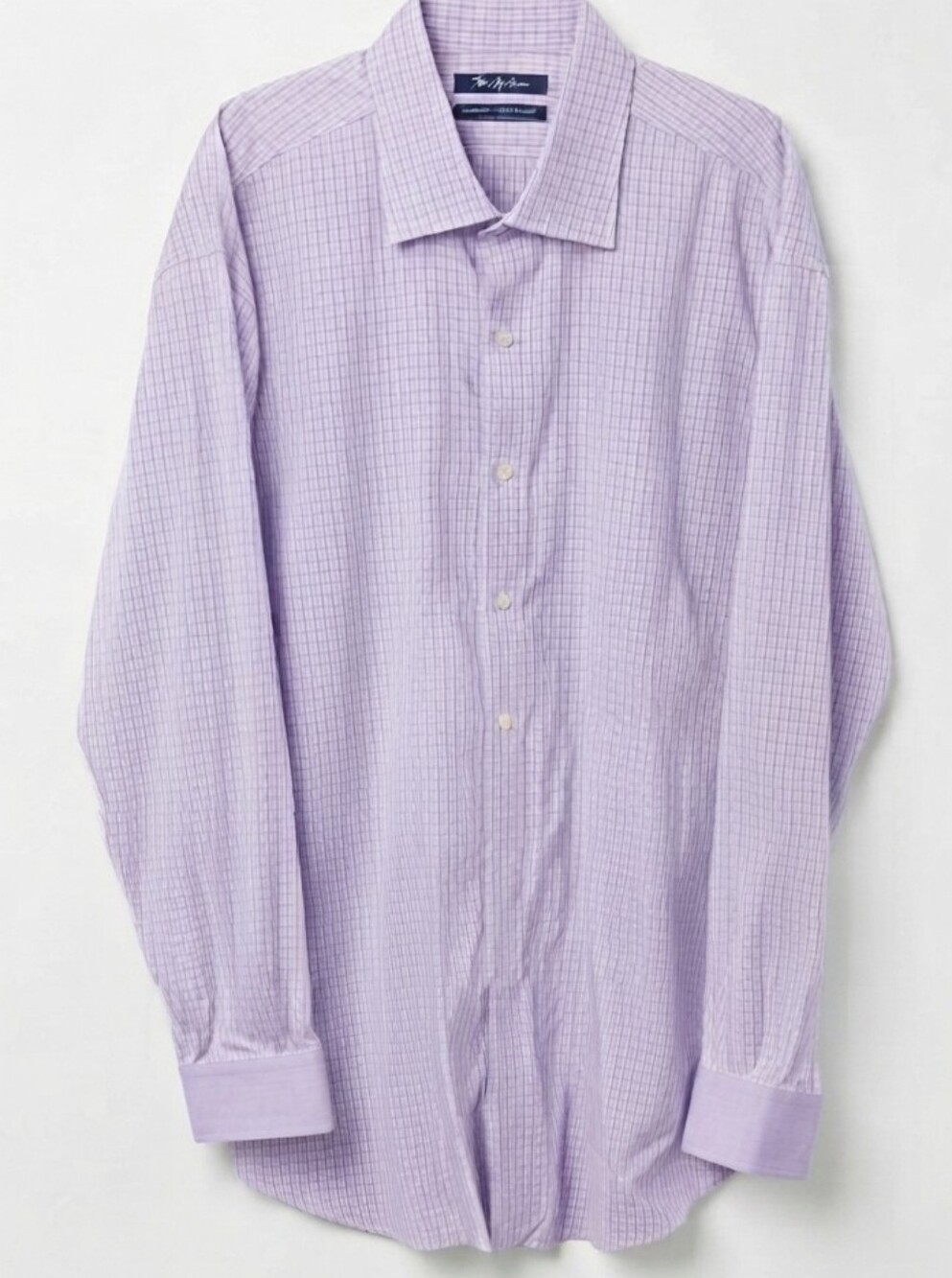Saks Fifth Avenue Mens Classic Fit Purple Blue Checked Dress Shirt Spread Collar